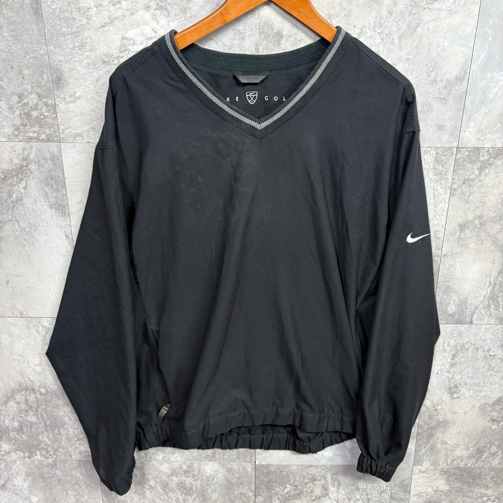 Nike Golf Mens V-Neck Windbreaker Pullover Jacket Black Medium Swoosh Logo